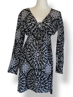 Echo Lobster Print Beach Coverup Dress Black White Lightweight Cotton Size Small